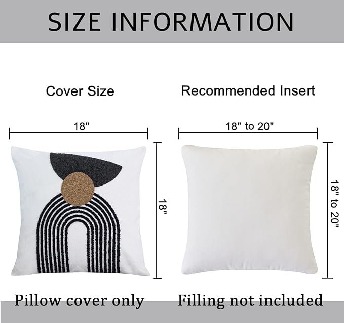 Boho Geo Accent Throw Pillow Covers Tribe Modern Round Arched Geometric Decorative Abstract Pillowcase for Bed Couch Living Room,1 Set of 18x18,Brown and Black
