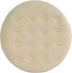 Homepop Home Decor | Upholstered Round Velvet Tufted Foot Rest Ottoman | Ottoman with Storage for Living Room & Bedroom | Decorative Home Furniture, Cream Small