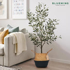 Blueming Home Wicker Plant Basket – Medium Seagrass Planter Pot for Faux Olive Trees or Houseplants, Decorative Woven Black Bottom Wicker Planter for Living Room, Shelf, or Entryway