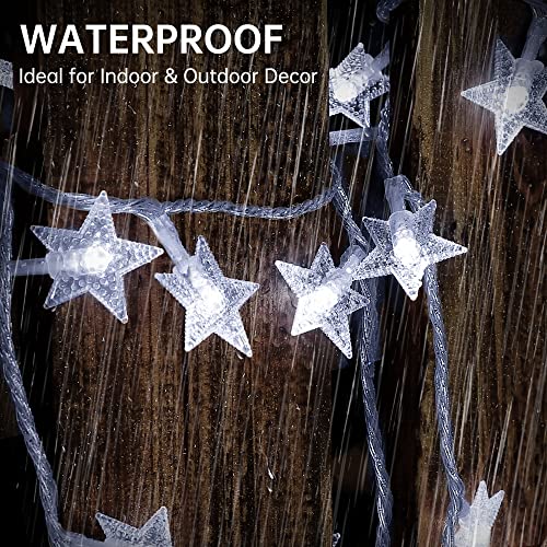 HEYFUNi White Star String Lights, 33FT 100 LED Plug in with Timer | 8 modes, dimmable white glow, 6H on/18H off timer, waterproof star lights for Christmas tree, garden, wedding, party decor - color: White, size: 100 LED-Plug