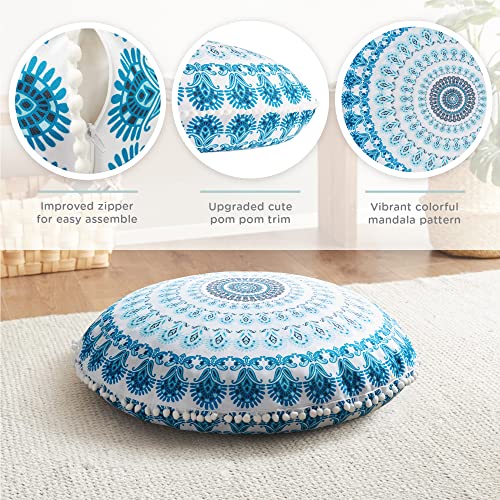 Codi Meditation Floor Pillow, Round Large Pillows Seating for Adults, Bohemian Mandala Circle Cushion for Outdoor Fireplace Yoga Living Room, 32 Inch, Memory Foam Added, Aqua - color: Round | Aqua, size: 1 Count (Pack of 1)