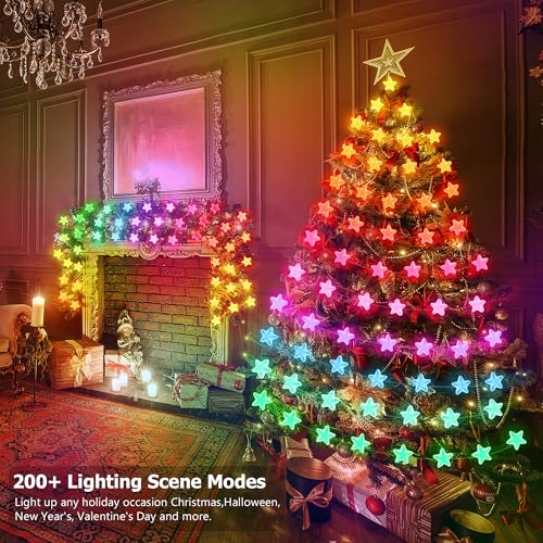 33ft Star String Lights, 66 LED RGB Color Changing String Fairy Lights, Smart APP & IR Remote Control, 200+ Scene Modes for Bedroom Backdrop Indoor Outdoor Christmas Decorations - size: Star - 33ft
