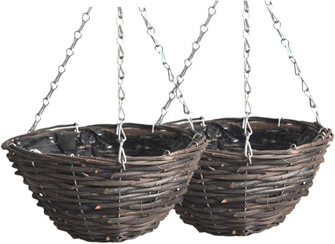 Hemoton Rattan Hanging Basket for Plants Seagrass Hanging Planters Indoor Outdoor Plant Flower Pots Woven Straw Planter Ceiling Flower Pots for Garden Home Decoration 2pcs