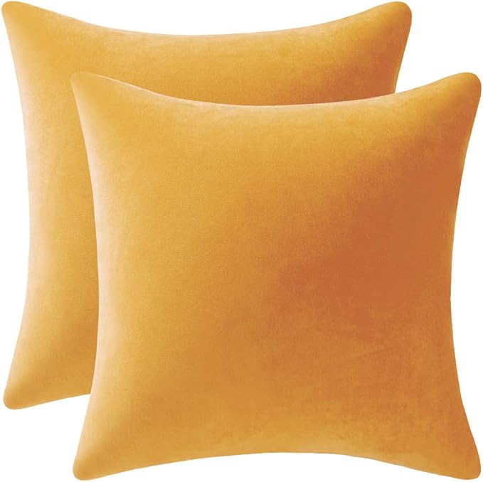 Throw Pillow Covers 20x20 Mustard Yellow: Pack of 2 Cozy Soft Velvet Square Modern Luxury Decorative Throw Pillow Cases for Sofa Couch Living Room Bed Home Decor