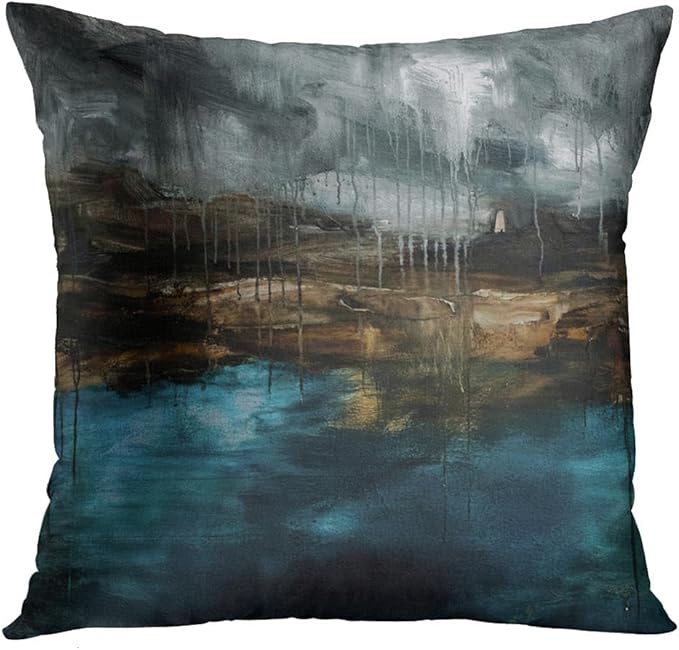 Emvency Set of 4 Throw Pillow Covers Modern Abstract Messy Teal Turquoise Black and Brown Retro Painting Decorative Pillow Cases Home Decor Standard Square 22x22 Inches Pillowcases