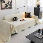 ROOMLIFE Boho White Couch Cover for Dogs, Washable Non Slip Furniture Protector Couch Sofa Covers for 3 Cushion Couch, Soft Chenille Couch Cover Throw Blanket with Tassels 71''X134''