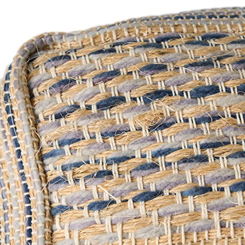 Foamma Pouf Ottoman Natural Blue, 16"x16"x16" - Square Ottoman Foot Rest for Living Room and Bedroom, Pouf Footstool with Handcrafted Wool Cover, Foot Rest for Couch, Boho Furniture for Home - color: Natural