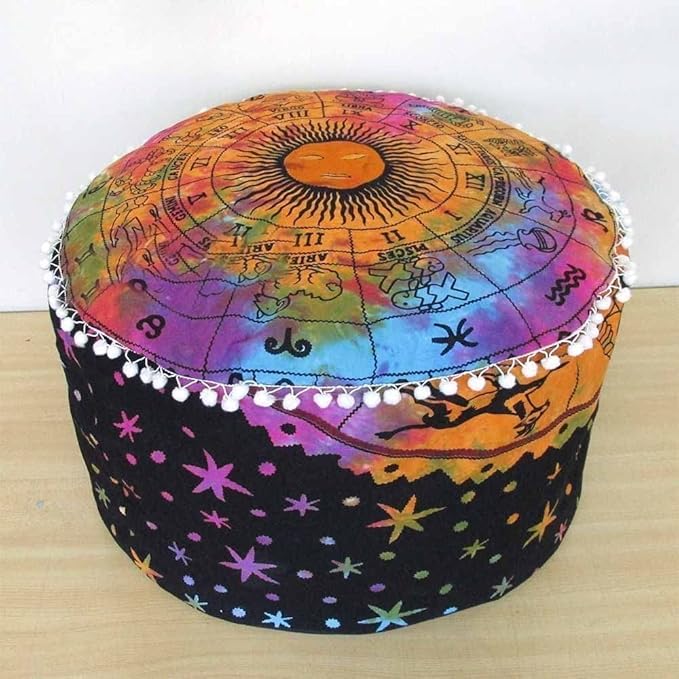 Indian Mandala Cotton Floor Pillow Ottoman Pouf Cover Bohemian Living Room Decor Footstool Cushion Cover Kids Bean Bag Seating Throw Pet Dog Bed