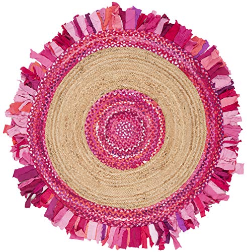 SAFAVIEH Cape Cod Collection 4' Round Pink / Natural CAP701U Handmade Boho Fringe Jute & Cotton Area Rug - color: Pink/Natural, size: 4' (Round)