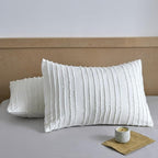 King Pillow Shams 2 Pack, King Size Pillowcases, Soft Microfiber Geometric Striped Tufted Pillow Covers with Envelope Closure, Ivory, 20x36 Inches