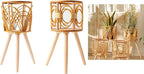Rattan Indoor Plant Stand Straw Woven Flowers Pot Holder Stool With Legs Floor Planter Baskets Rack Wooden Plant Shelf
