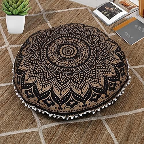 32" Ombre Mandala Floor Pillow Mediation Cushion Seating Throw Hippie Decorative Bohemian Ottoman Poufs Pom Pom Pillow Cases Boho Indian Pillow Sham