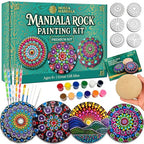 Mandala Rock Painting Kit – Mandala Dotting Tools Set - 5 Large Wooden Rocks + 6 Stencils + Acrylic Paints - Relaxing Arts and Crafts for Adults Women - DIY Hobbies Art and Projects Dot Art Kit