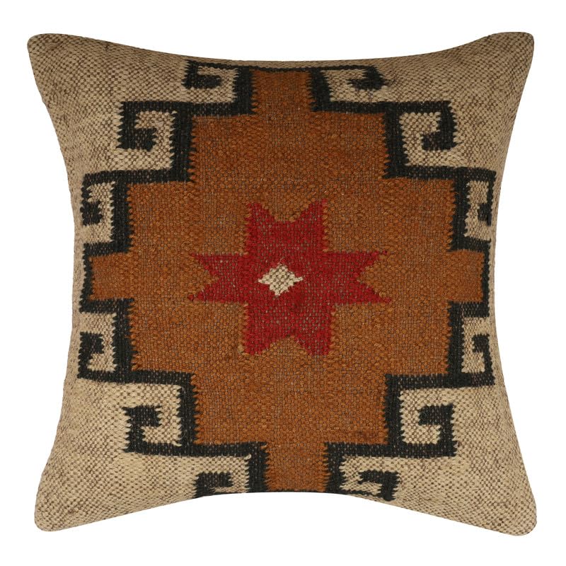 Indian Jute Pillow Covers Handwoven Rug Cushion Covers, Kilim Pillow Cases 18x18 Inches, Boho Home Décor, Vintage Oriental Decorative Throw Pillows Cover - color: Pattern 03