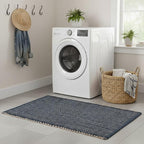Navy 20X30 Jute Rug Braided Construction - Farmhouse Woven Carpet - Nautical Floor Covering for Entryway or Kitchen, 20" x 30"
