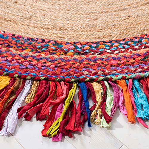 SAFAVIEH Cape Cod Collection 3' Round Multi / Natural CAP701P Handmade Boho Fringe Jute & Cotton Area Rug - color: Multi/Natural, size: 3' (Round)