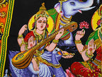 Lakshmi Ganesha Saraswati Batik Cotton Wall Hanging Sequins Painting : Size 43"x30" Inches - color: Lakshmi Ganesha Saraswati - Diwali Pujan
