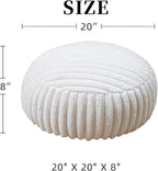 Unstuffed Pouf Ottoman Cover Soft Storage Extra Seat Farmhouse Comfortable Bohemian Poufs Accent Footrest 20x20x8 Inches for Living Room Bedroom Study Nook (Beige B, Round)