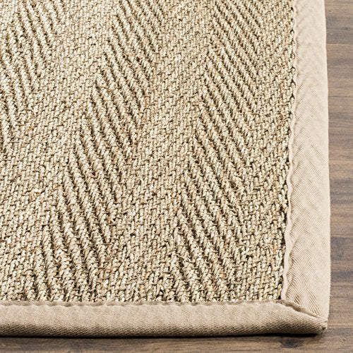 Safavieh Area Rug 6x8 - Natural Fiber Collection - Natural & Beige, Seagrass, Herringbone Pattern with Border (NF115A) - color: Natural/Beige, size: 6' x 8' (Rectangular)