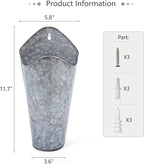 Mkono Galvanized Metal Wall Planter Farmhouse Wall Vase for Artificial Plants Flowers, Rustic Hanging Fake Flowers Holder Country Home Bedroom Living Room Decor Set of 2, Silver, Small