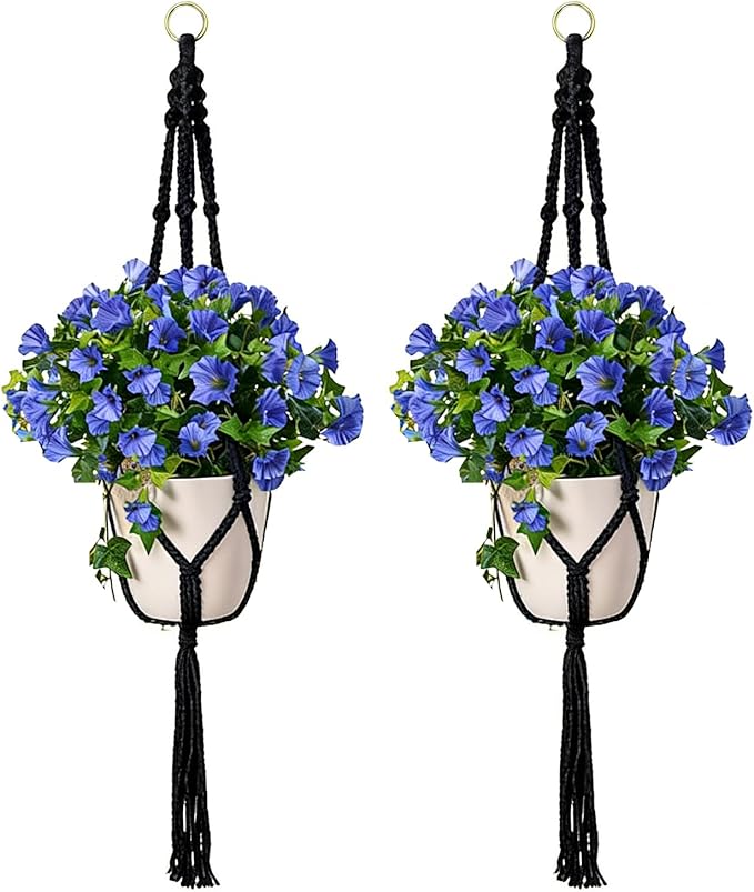 Macrame Plant Hangers 2 Pack Indoor Outdoor Hanging Planter Basket Handmade Rope Hanging Plant Holder for Indoor Outdoor Boho Home Decor 41 Inch, Black