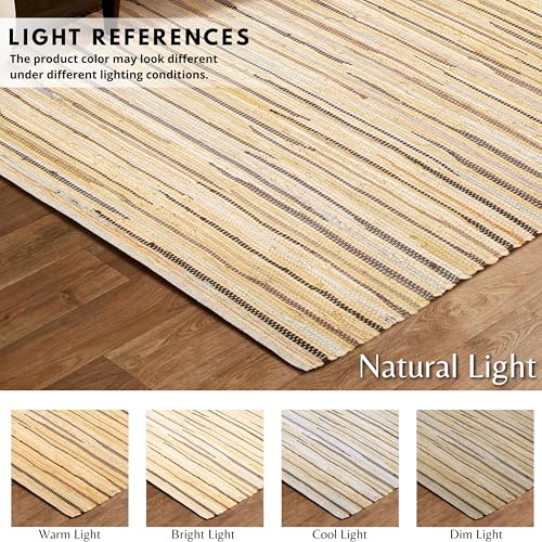 Ramanta Home 100% Cotton Hand Woven Tonal Chindi Rag Rug 3'x5' - Beige, Recycled Reversible Rug, Boho Rustic Farmhouse Rugs for Living Room, Dinning Room, Kitchen Floor Mats - 36"x60" - color: Beige, size: 3 x 5 feet