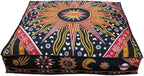 CRAFT KALA Mandala Floor Pillow Cushion Cover Seating Throw Cover Hippie Decorative Bohemian Ottoman Poufs Pom Pillow Cases Boho Indian Cotton Living Room Yoga Home Décor 24" Square Orange Burning sun