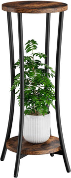 IBUYKE 30 Inch Tall Plant Stand Indoor, 2 Tier Wood Corner Plant Stand, Modern Round Plant Shelf Flower Stand for Living Room Patio Balcony Garden, Rustic Brown TMJ074H