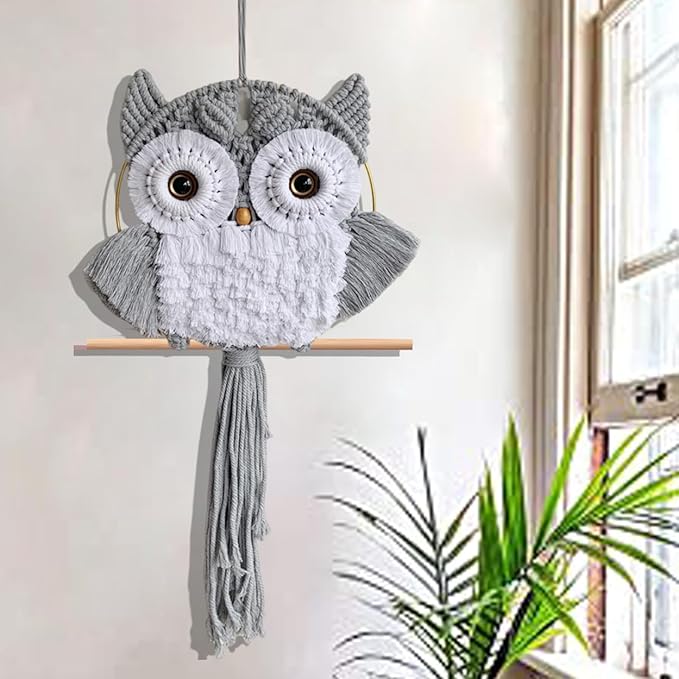 ACEDSGN Macrame Owl Wall Hanging Boho Hippy Decor, Handmade Tapestry Fiber Art Wall Decor for Nursery Bedroom Living Room, Sustainable Gift for Owl Lovers & Nature Fans