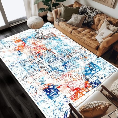 Orange Blue Unique Design Vintage Distressed Livingroom Bedroom Area Rug 2x3 Ultra Soft Faux Wool Machine Washable Retro Accent Rug for Diningroom Office Dorm Nursery No Slip Indoor Floor Carpet - color: B, size: 2x3