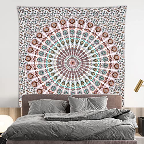 Bless International Handmade Indian hippie Bohemian Psychedelic Peacock Mandala Wall hanging College Dorm Beach Throws Table Cloth Bedding Tapestry (Floral Gold, Queen(84x90Inches)(215x230Cms)) - color: Floral Gold, size: 90"L x 84"W
