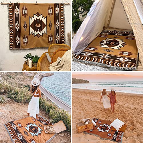 Hopstar Aztec Throw Blanket Navajo Indian Blankets and Throws Boho Western Decor Couch Cover Blanket for Bed Sofa Living Room Beach Travel 51"x63" - color: Brown, size: 51"x63"