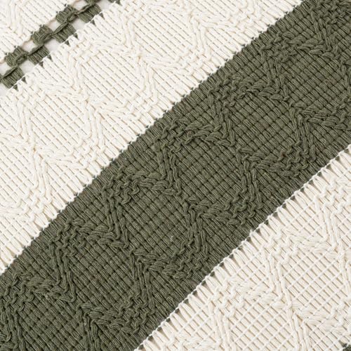 Fancy Homi Set of 1 Boho Olive Green Decorative Throw Pillow Cover 16x16 Inch for Couch Bed Sofa, Aesthetic Modern Organic Farmhouse Home Decor, Soft Cotton Cute Accent Macrame Woven Cushion Case - color: Olive Green, size: 16" x 16" (Pack of 1)