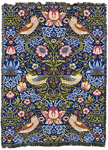 Pure Country Weavers William Morris Strawberry Thief Indigo Blanket XL - Arts & Crafts - Gift Tapestry Throw Woven from Cotton - Made in the USA (82x62) - color: Indigo, size: X-Large