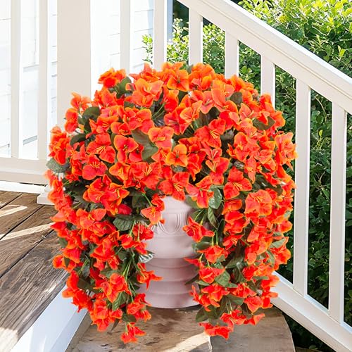 Artificial Bougainvillea Faux Flowers Plants for Outdoors Outside Fall Autumn Decor, 2 PCS Silk Trailing Vines UV Resistant Realistic Orange Fake Flowers for Planter Front Door Porch Patio Balcony - color: Orange