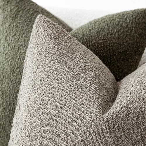 Foindtower Set of 2, Decorative Textured Boucle Throw Pillow Covers Accent Solid Pillow Cases Neutral Soft Cozy Couch Cushion Case for Chair Sofa Bedroom Living Room Home Decor 16x16 Inch Light Taupe - color: Light Taupe, size: 16" x 16" (Pack of 2)