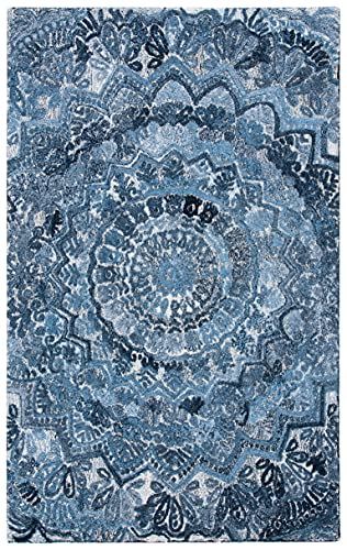 SAFAVIEH Marquee Collection Accent Rug - 2' x 3', Blue & Grey, Handmade Mandala Medallion Wool, Ideal for High Traffic Areas in Entryway, Living Room, Bedroom (MRQ110N) - color: Blue/Grey, size: 2' x 3' (Rectangular)