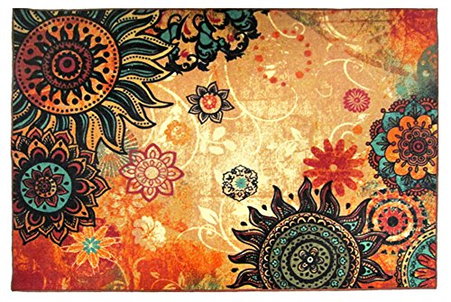 Contemporary Boho Retro Style Abstract Living Room Floor Carpets,Non-Skid Indoor/Outdoor Large Area Rugs,20"x31" Lotus - size: 1'8" x 2'7" (Oblong)