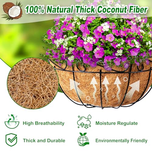REMIAWY Hanging Basket Coco Liners, Coconut Planter Basket Liners 4 Packs 12 Inch 100% Natural Round Coco Fiber Replacement Liner for Hanging Basket Plants Outdoor Garden Flower Pot Vegetables