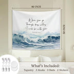 STHTTSW Christian Ocean Tapestry, When You Go Through Deep Waters Tapestries Wall Blanket, Religious Scripture Wall Hanging Decor for Church Prayer Room Home Office, 50x60 Inch