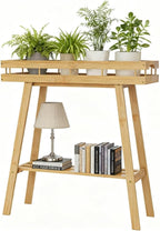 BAMBANG Bamboo Plant Stand Indoor, 2 Tier Small Plant Table, Tall Plant Stand for Indoor Plants, Window Sill Plant Shelf, Flower Pot Holder Plant Bench Plant Rack for Living Room, Natural