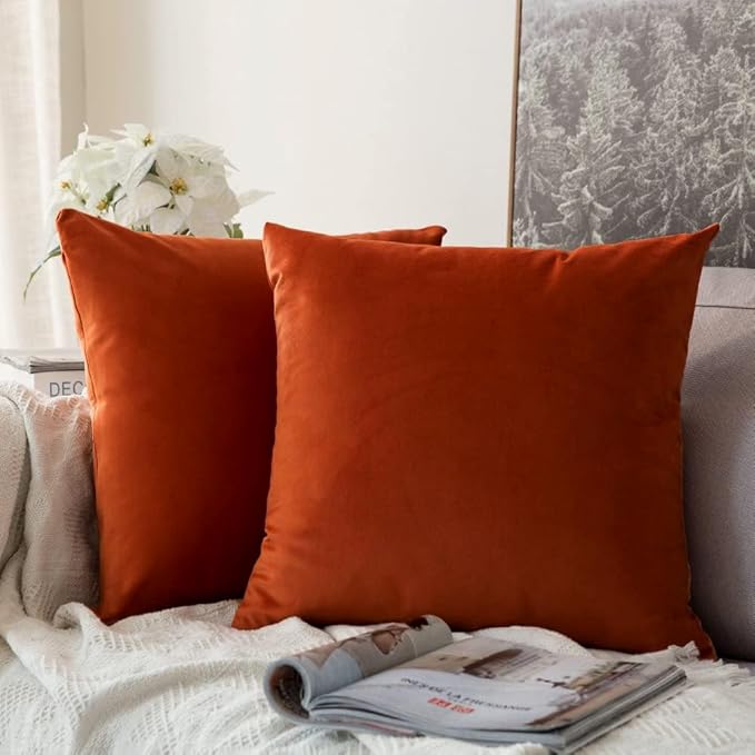 MIULEE Burnt Orange Pillow Covers 18x18 Inch Soft Velvet Throw Pillow Covers Decorative Square Pillowcases Modern Home Decor for Sofa Bedroom Couch