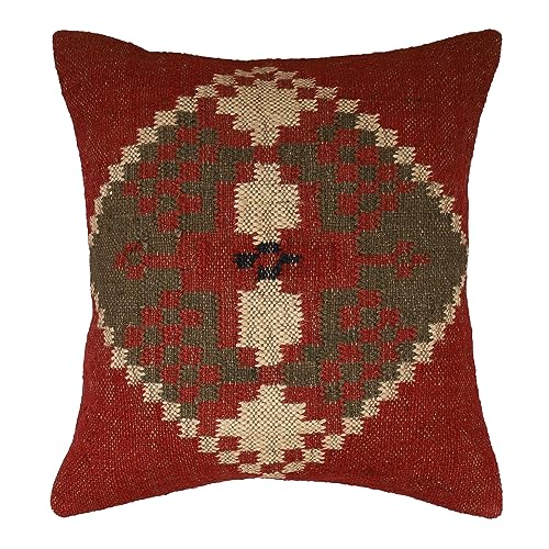 Vintage Wool Jute Kilim Pillow Cover Indian Handmade Tribal Cushion for Sofa Bed Chair Boho Multicolor Rustic Throw Living Room Decor - color: Multi 04