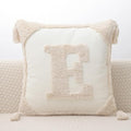 Monogram Pillow Covers with Tassels 18”x18” Modern Cotton Canvas Tufted Alphabet E Throw Pillow Covers for Sofa Couch Bed 26 English Letters Decorative Pillow Case for Sofa Throw Pillows