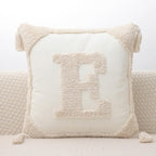 Monogram Pillow Covers with Tassels 18”x18” Modern Cotton Canvas Tufted Alphabet E Throw Pillow Covers for Sofa Couch Bed 26 English Letters Decorative Pillow Case for Sofa Throw Pillows