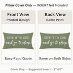 Decorative Throw Pillow Covers 12x20 Inch Set of 2 – Olive Green Christian Lumbar Pillowcase – Give It to God and Go to Sleep/Relax God’s Got This – Faith Bedroom Bed Decor