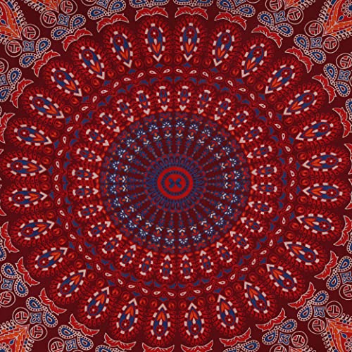 Bless International Handmade Indian hippie Bohemian Psychedelic Peacock Mandala Wall hanging College Dorm Beach Throws Table Cloth Bedding Tapestry (Blue Red, Twin(54x72Inches)(140x185cms)) - color: Blue Red, size: 72"L x 54"W