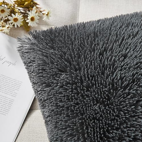 NordECO HOME Luxury Soft Faux Fur Fleece Cushion Cover Pillowcase Decorative Throw Pillows Covers, No Pillow Insert, 20" x 20" Inch, Dark Grey, 2 Pack - color: F-dark Grey, size: 20" x 20" (Pack of 2)