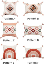 Pink Bohemain Decorative Lumbar Throw Pillow Covers 12x20 Inch - Geometric Moroccan Tufted Cushion Covers with Tassels | Boho Decor for Bed Living Room | Dusty Rose & Cream Textured (Set of 1 B)