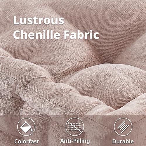 Intelligent Design Large Floor Pillow for Adults Yoga or Meditation Cushion with Handle, Floor Cushion for Board Games, Lustrous Chenille Tufted, Handsewn Scalloped Edge, Azza, 24" x 24" x 5" Blush - color: Square Blush With Handle, size: 24"W x 24"L x 5"
